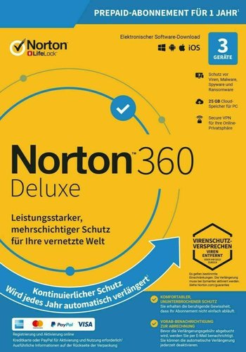Norton 360 Deluxe 2022 3 Geräte 1 Jahr 25GB Cloud ABO ESD