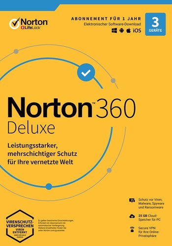 Norton 360 Deluxe - 3 Geräte / 1 Jahr inkl. 25GB, KEIN ABO, Download