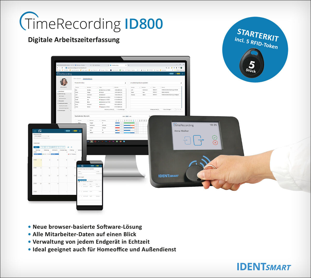 IDENTsmart TimeRecording - ID800 Starterkit mit 5 Token *erweiterbar*