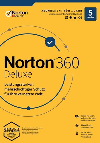 Norton 360 Deluxe / 5 Geräte / 1 Jahr inkl. 50GB / KEIN ABO / ESD