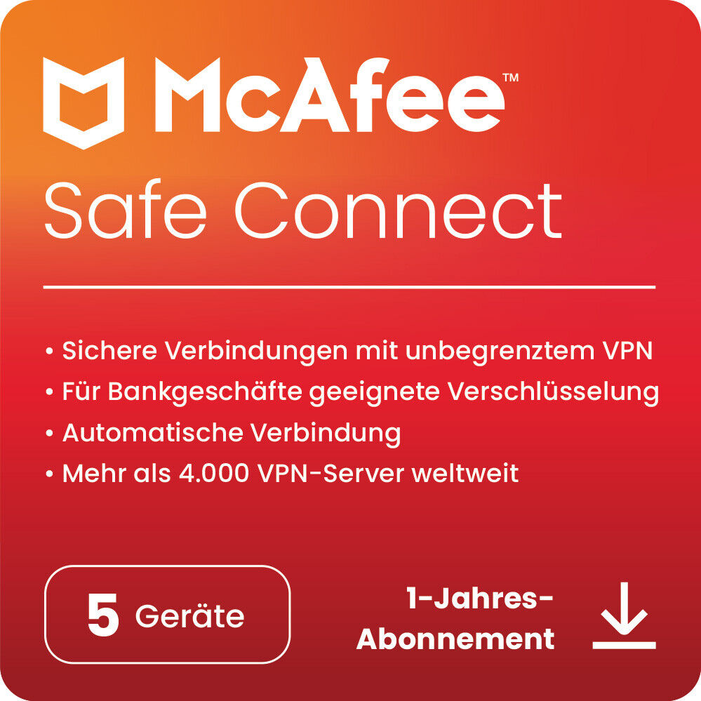 McAfee VPN Safe Connect 5-Geräte 2023 - 1-Jahr - KEY (ESD)