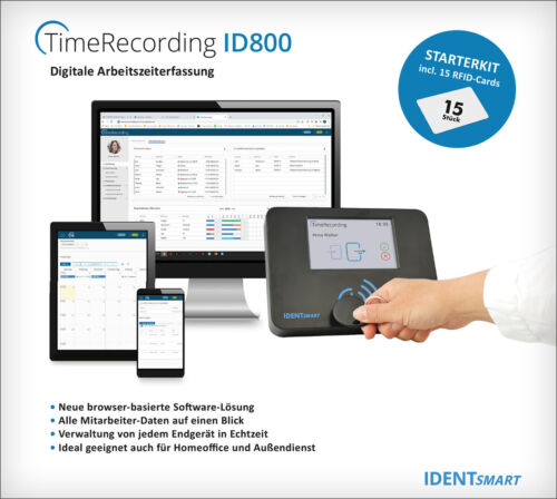 IDENTsmart TimeRecording - ID800 Starterkit mit 15 Karten *erweiterbar*