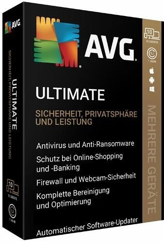 AVG Ultimate - 10 Geräte - 1 Jahr (inkl. VPN, Antivirus u. TuneUp), MD, ESD