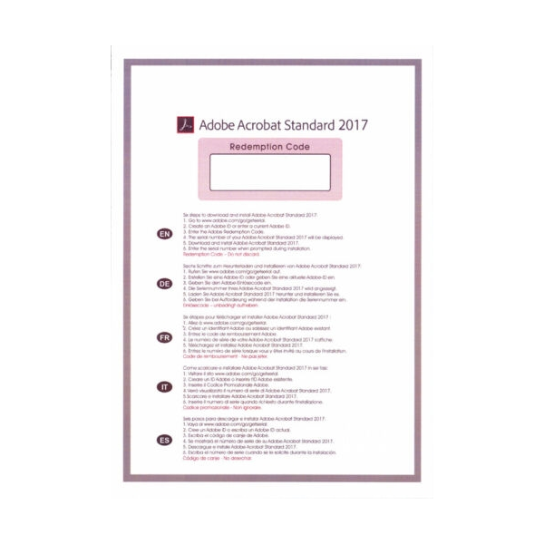 Adobe Acrobat Standard DC 2017 VOLLVERSION für Windows -Deutsch- PKC Lizenzkarte