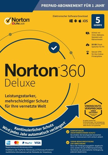 Norton 360 Deluxe - 5 Geräte / 1 Jahr PC/Mac/Android / Abo / KEY
