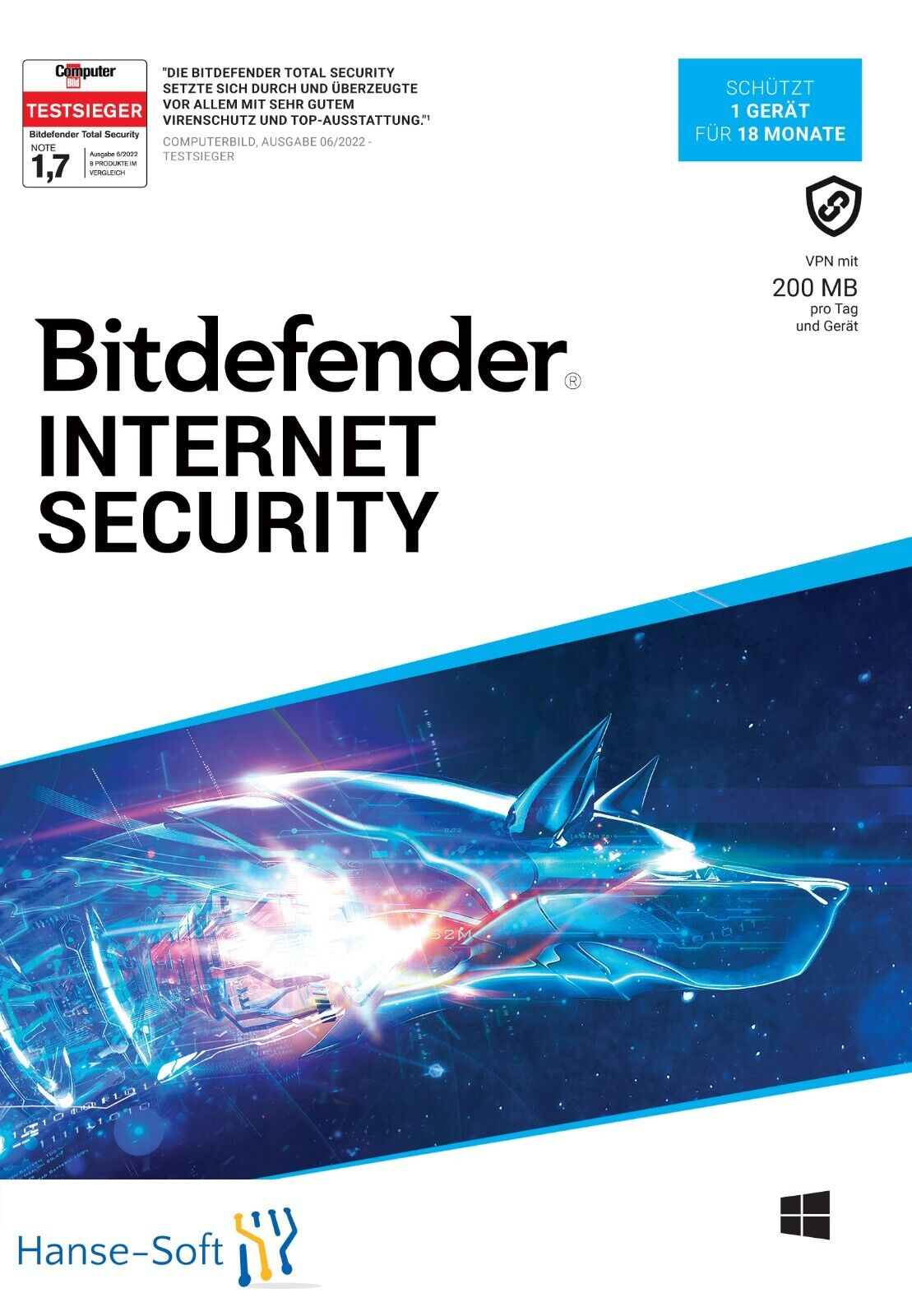 Bitdefender Internet Security 2024 inkl. 200MB VPN, 1 Gerät, 18 Monate, Download