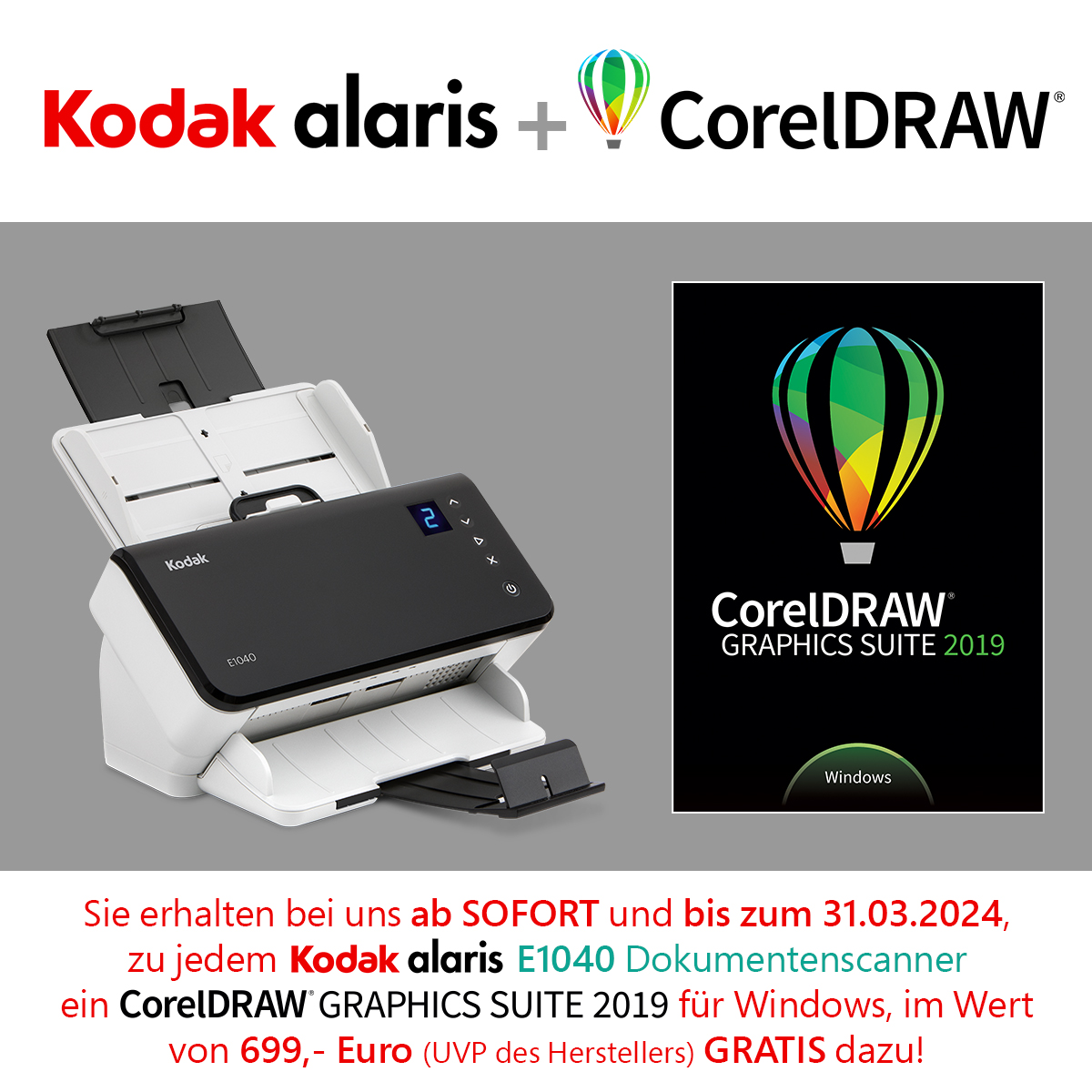 Aktion KODAK Alaris E1040 DokumentenScanner inkl. CorelDRAW Graphics