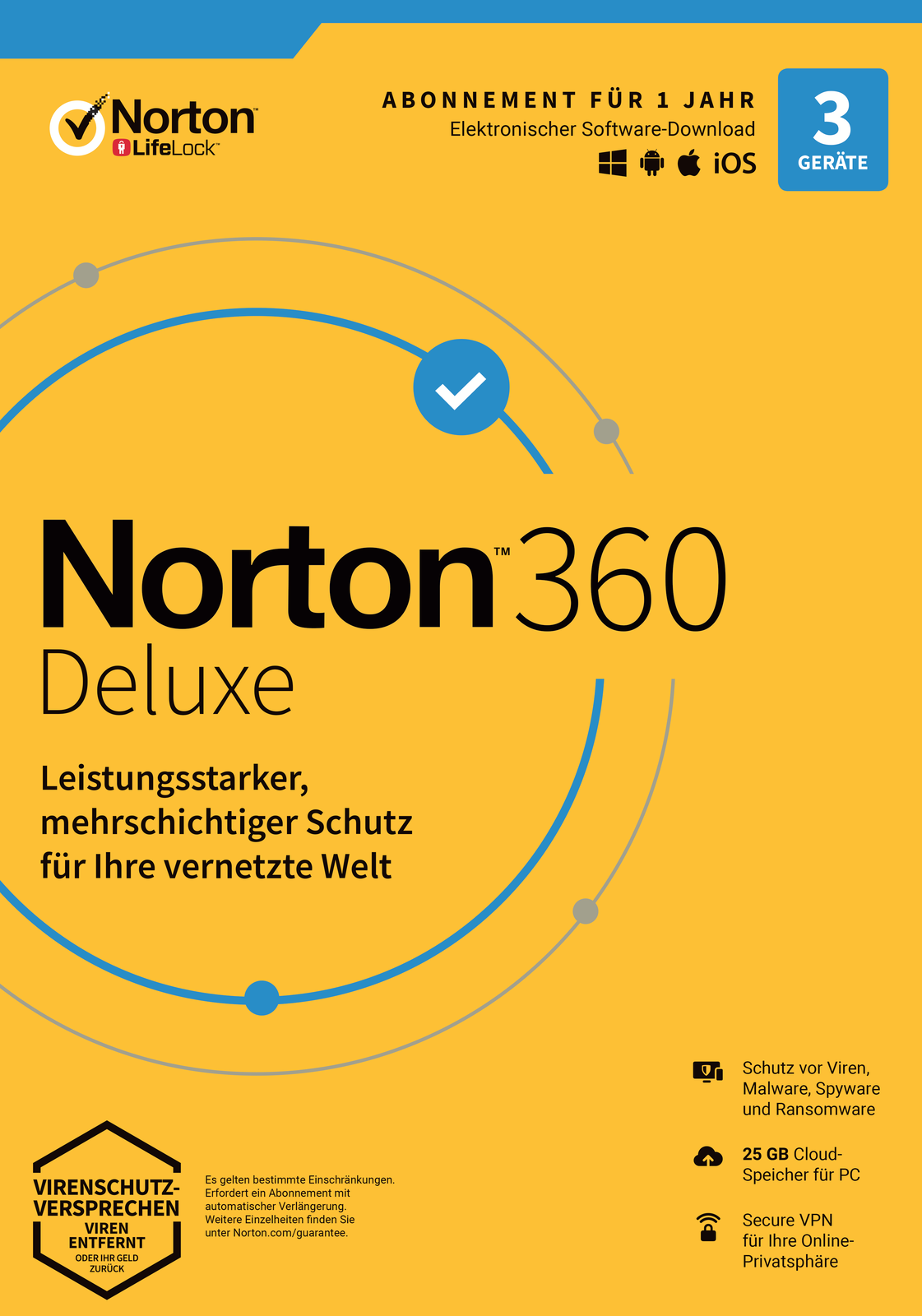 Norton 360 Deluxe / 3 Geräte / 1 Jahr inkl. 25GB / KEIN ABO / ESD